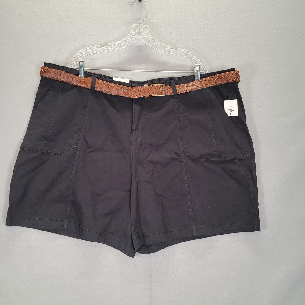 NEW Style & Co Women's Plus Mid Rise Bermuda Belted Shorts Black Size  24W